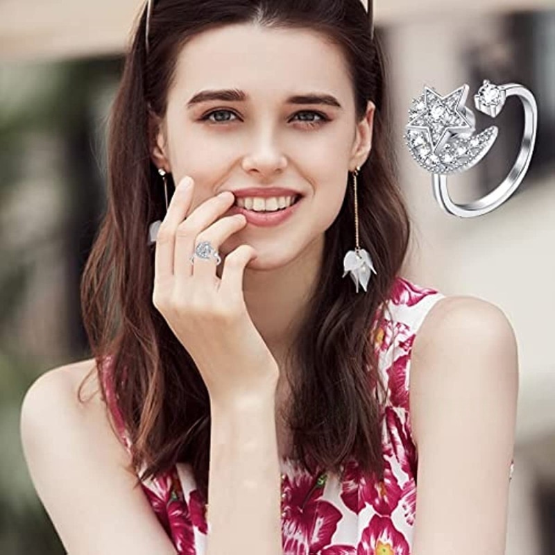 Rotatable Fidget Spinner Ring Womens Open Adjustable Anxiety Relief Rings